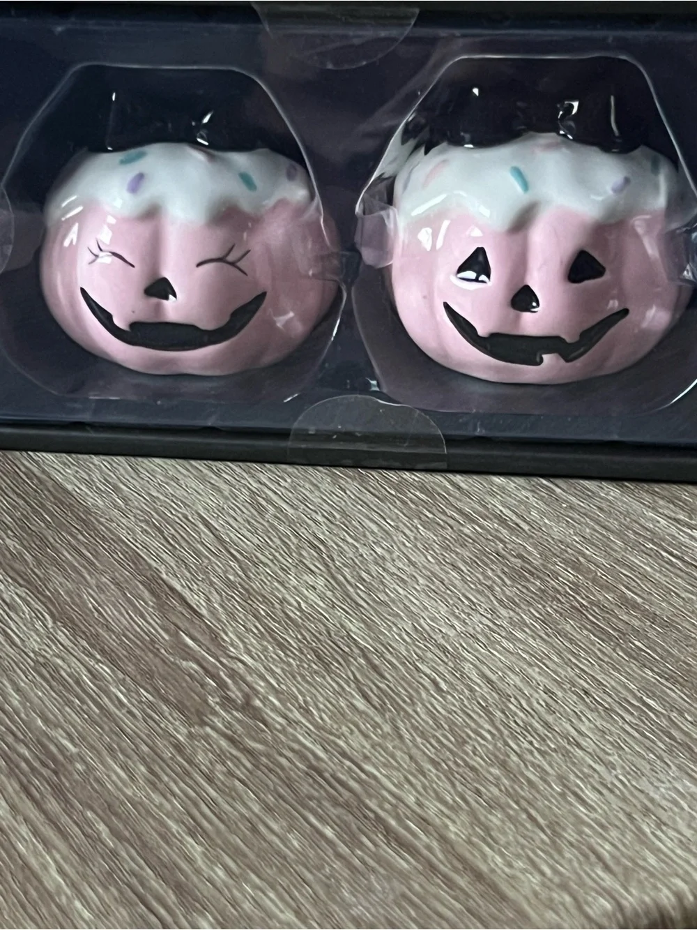 Pink Pumpkin Ceramic Candy/cookie Jar with Matching salt and pepper shakers